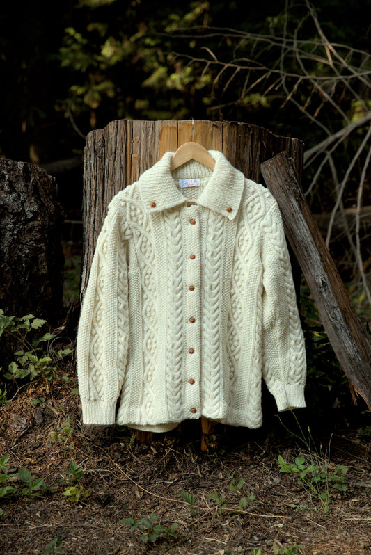 Vintage Cream Cable Knit Handmade Jacket
