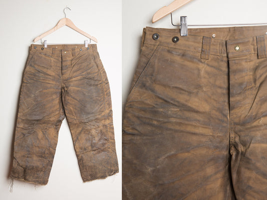 Vintage Filson Tin Cloth Pants | Waxed Cotton Oil Finish | Seattle WA Made in USA | Hunting Workwear | 35" Waist