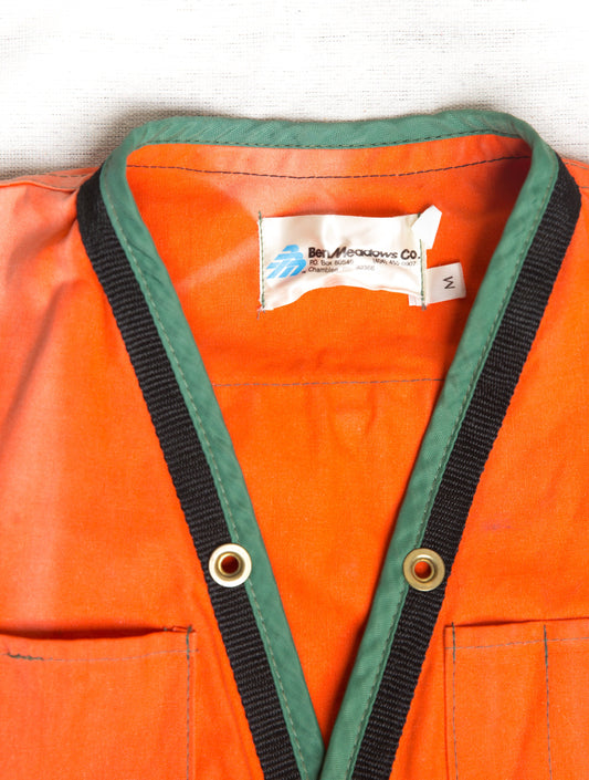 Vintage Ben Meadows Co Hunting Vest | Canvas Orange Faded Green Trim | Forestry Workwear Utility Game Pocket | Made in USA | Medium