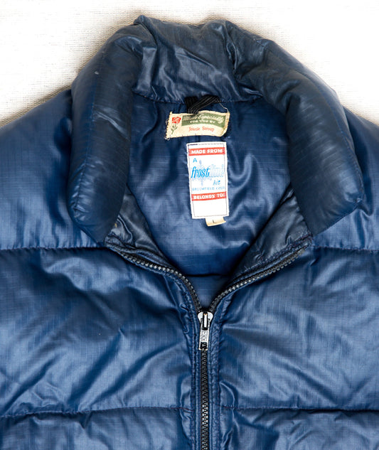 Vintage 1970's Frostline Kit Navy Blue Puffer Zip-up Vest | Down Warm Outerwear | Fishing Hunting | Broomfield CO Made in USA | Large