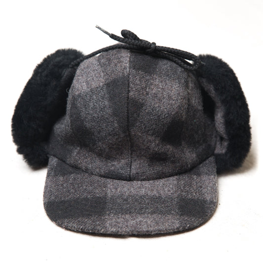 Vintage Filson Gray Black Double Mackinaw Plaid Cap | 100% Virgin Wool and Natural Shearling Trapper | Made in Seattle WA USA | Medium