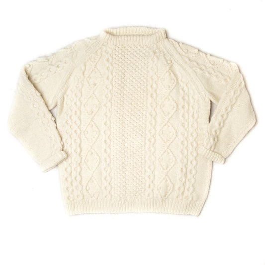 Vintage Cream Wool Ivory Fisherman Cable Knit Pullover Sweater | Knitwear Winterwear Cardigan