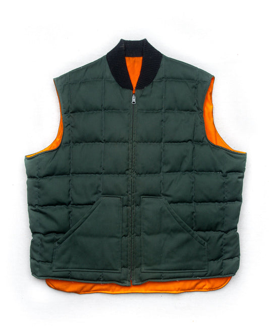 Vintage Walls Sears Down Fill Puffer Reversible Vest | Hunting Fishing | Dark Green Orange | XXL
