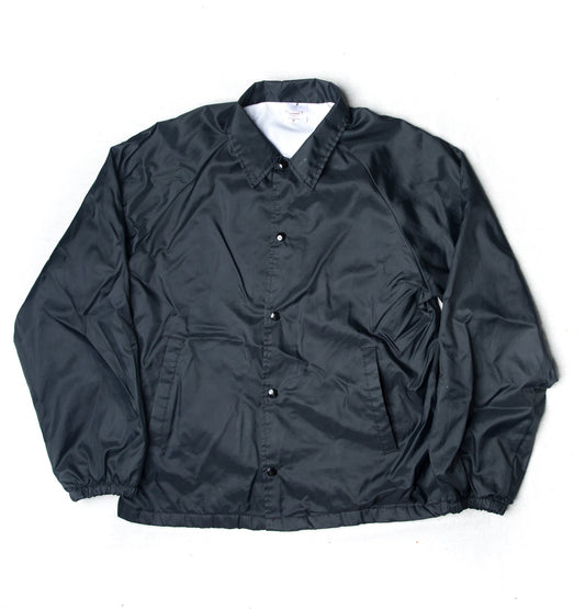 Vintage Auburn Sportswear Plain Black Nylon Lined Snap Button Jacket | Made in USA | Medium