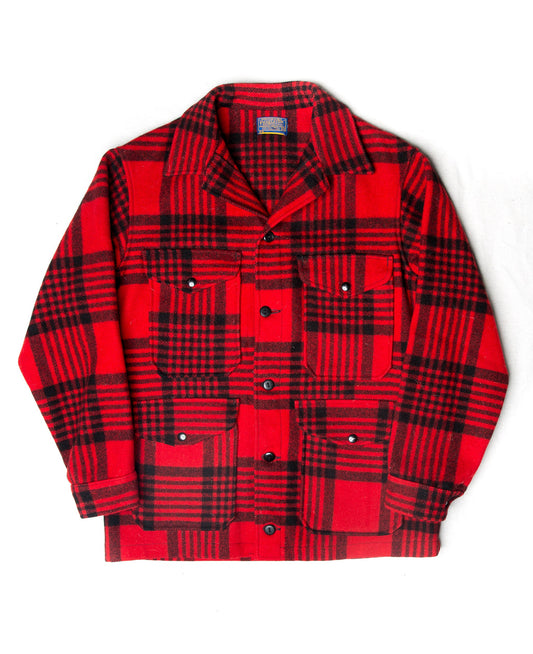 Vintage Pendleton Woolen Mills Red & Black Plaid Mackinaw Hunting Wool Coat | Made in USA | Medium