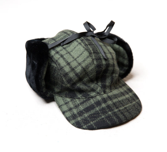 Vintage Pendleton Outdoors Man Black Green Wool Plaid Trapper Hat | Hunting Winter Bill Cap | Made in USA