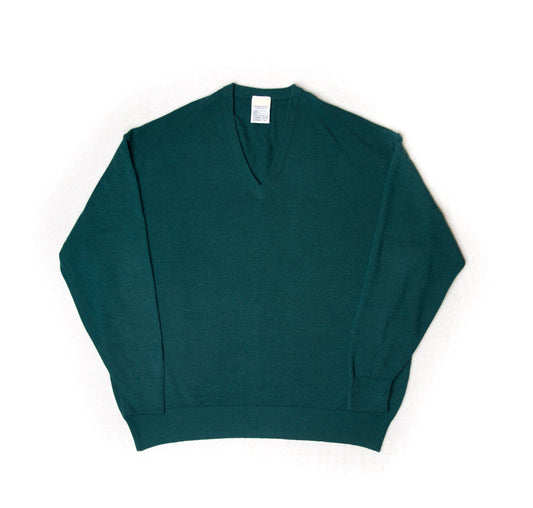 Vintage Sherwood Wool Green V Neck Dark Green Pullover Sweater | Lambswool | Made in England | XL XXL