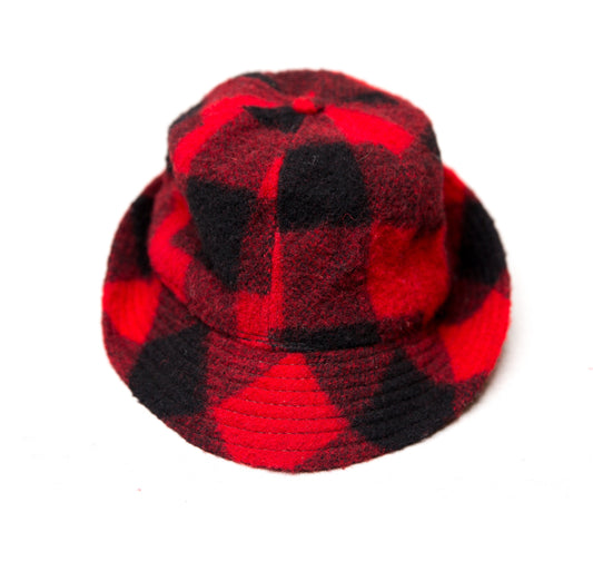 Vintage Red Black Buffalo Plaid Wool Hunting Cap Hat | Winter Bucket Hat | Made in USA | M/L