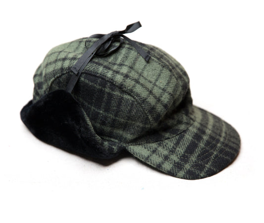 Vintage Pendleton Outdoors Man Black Green Wool Plaid Trapper Hat | Hunting Winter Bill Cap | Made in USA